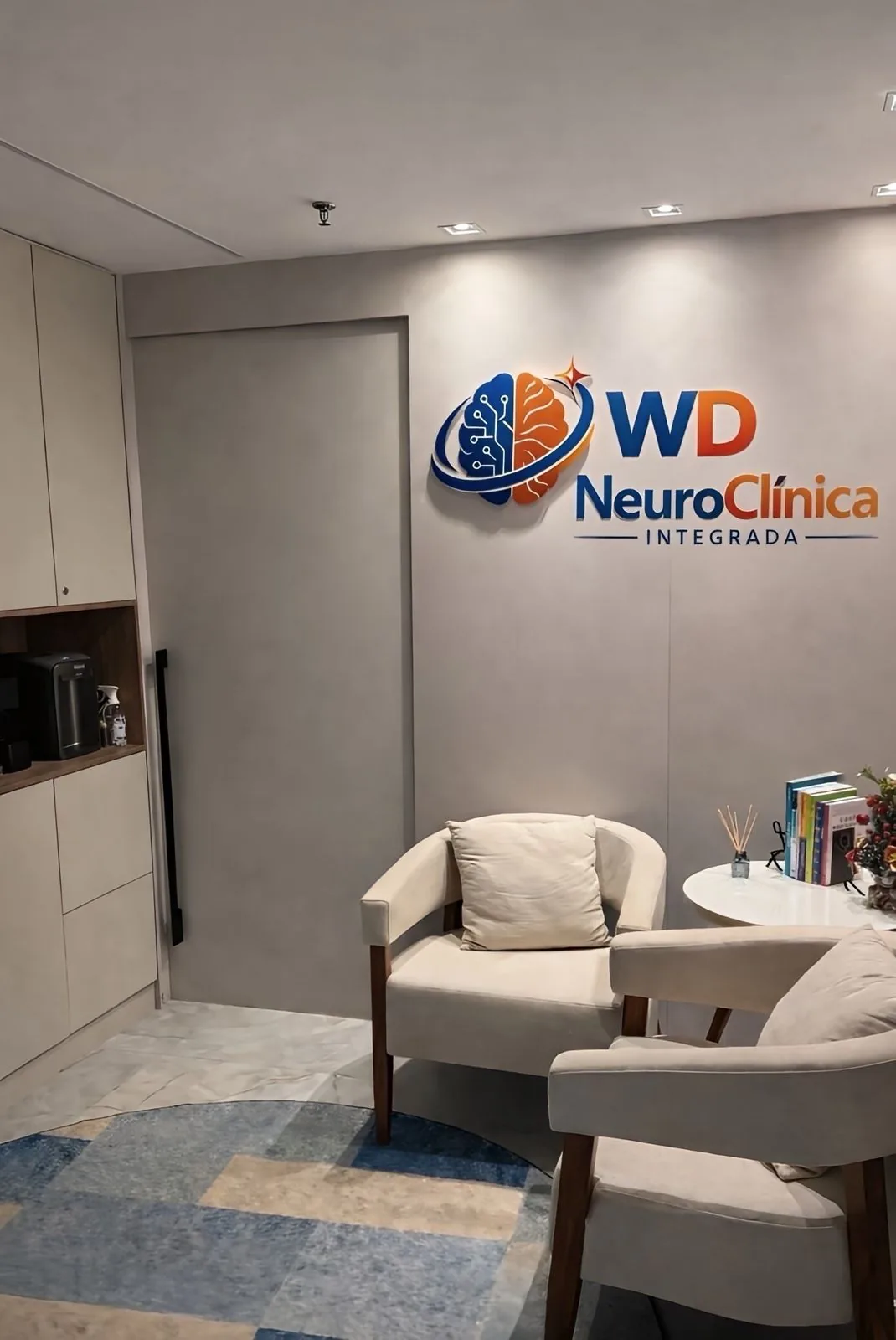 Recepção da WD NeuroClínica Integrada, Asa Norte/DF Recepção da WD NeuroClínica Integrada na Asa Norte, Brasília/DF, ambiente acolhedor para avaliação neuropsicológica